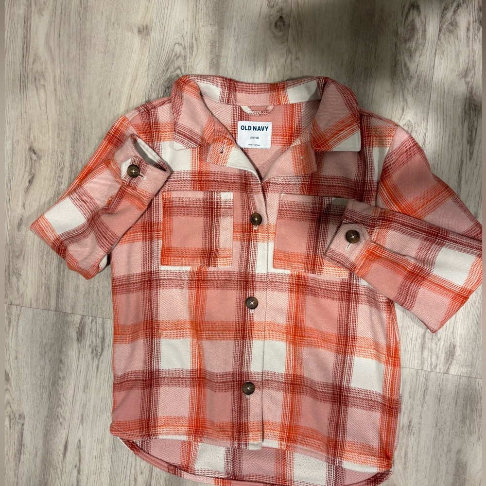Old Navy Girls Plaid Flannel Shirt Jacket Pink Orange Size L (10–12)